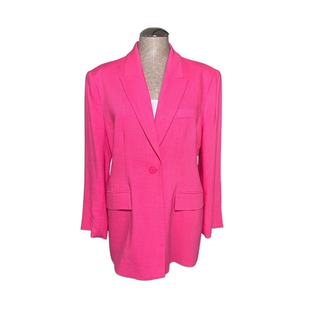 Zara Hot Pink Linen Blend Oversized Longline Blazer Jacket Women's XL